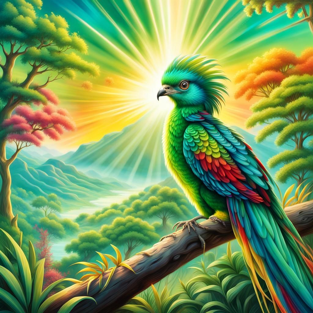 Resplendent Quetzal in Hyperdetailed Airbrush Style