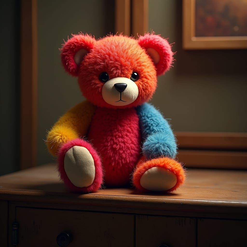 Colourful Wool Teddy Bear Portrait in 8K