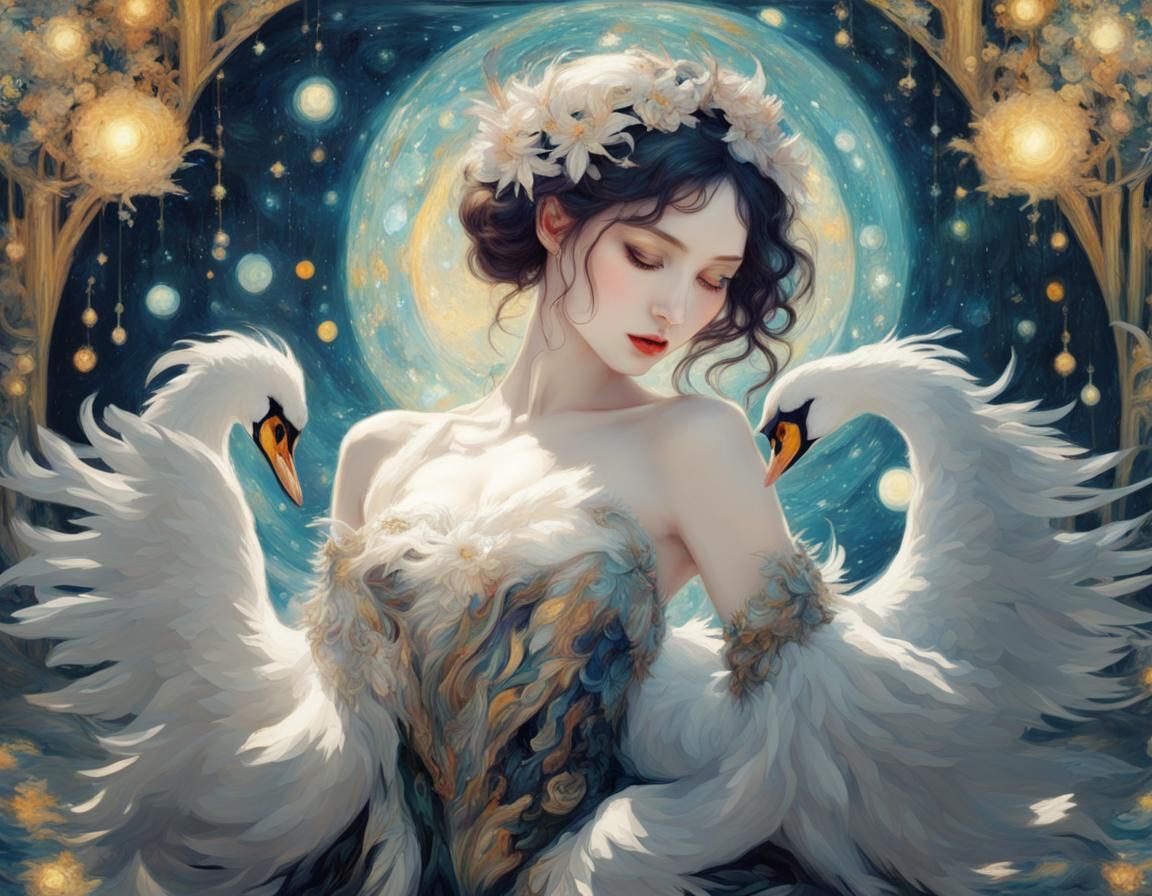 Swan Lake: Art Nouveau Impressionist Masterpiece