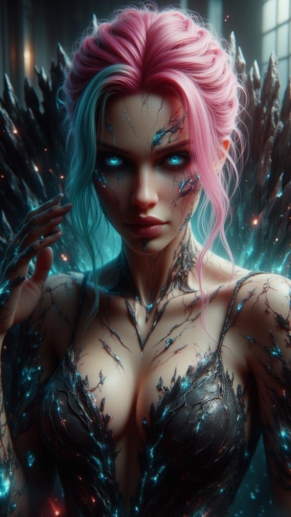 Mitsuri Kanroji on Throne in Psychedelic Realism