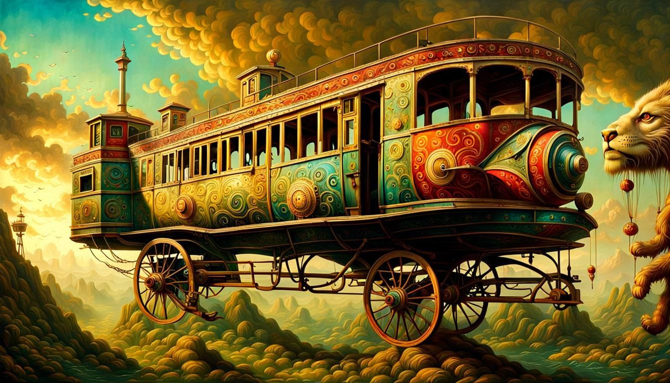 Abandoned 1920s Theme Park: Vibrant Digital Art