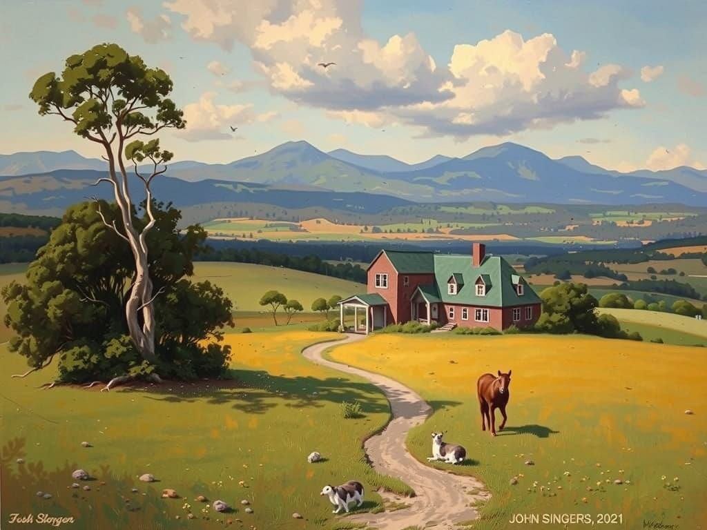 Idyllic Meadow Masterpiece with Vibrant Orange and Teal