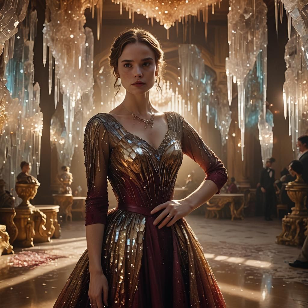 Crystal Dress in Ballroom: Cinematic Still