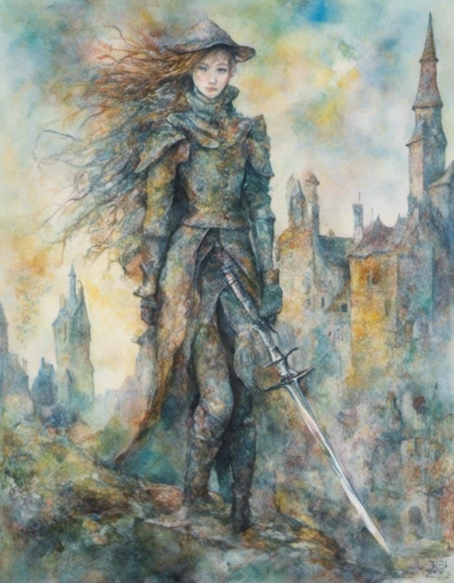 Woman Knight with Sword in Comic Style