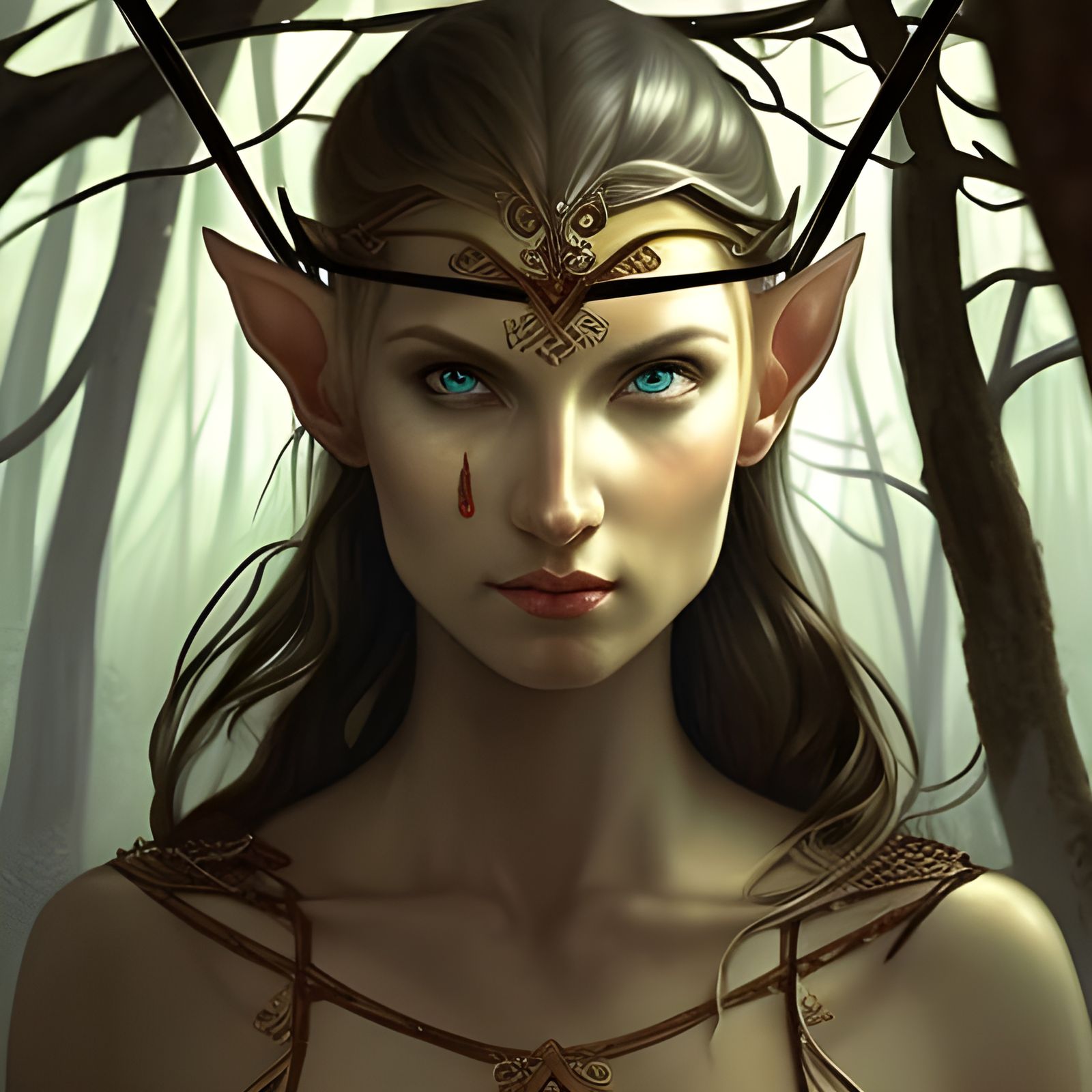 Armored Elves Portrait with Bow, Hyperdetailed Art