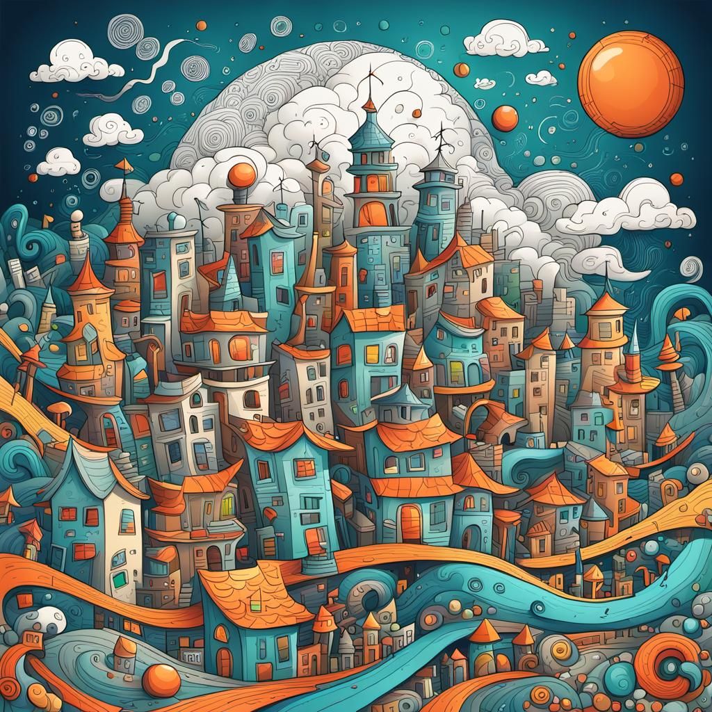 Doodle-Art City with Wacky Buildings