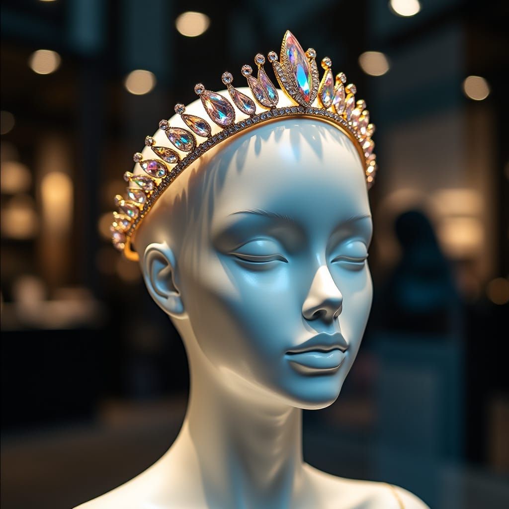 Rainbow Crystal Tiara on Mannequin Head in Jewelry Store
