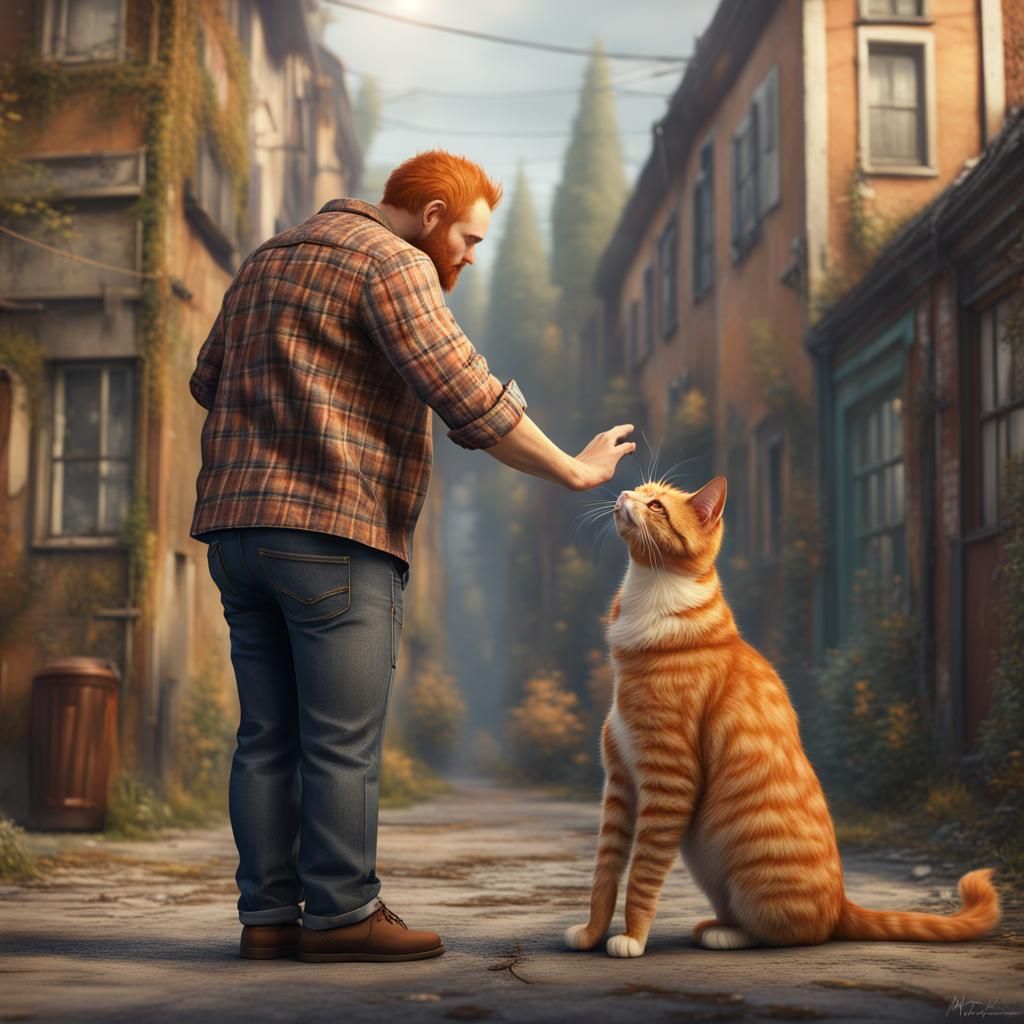 Cats, Woman Kissing Man: Fantasy Concept Art