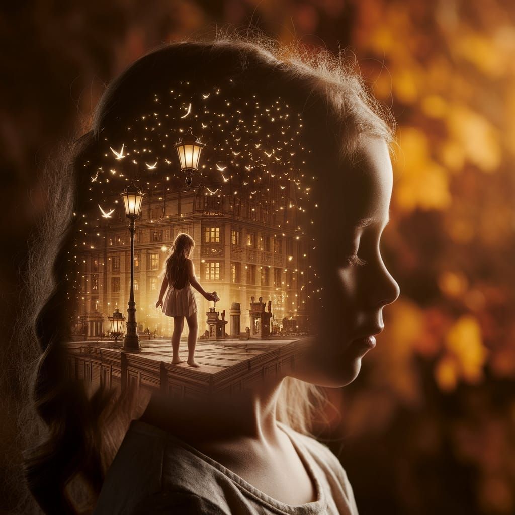 Ethereal Portrait: Girl with Antique Building