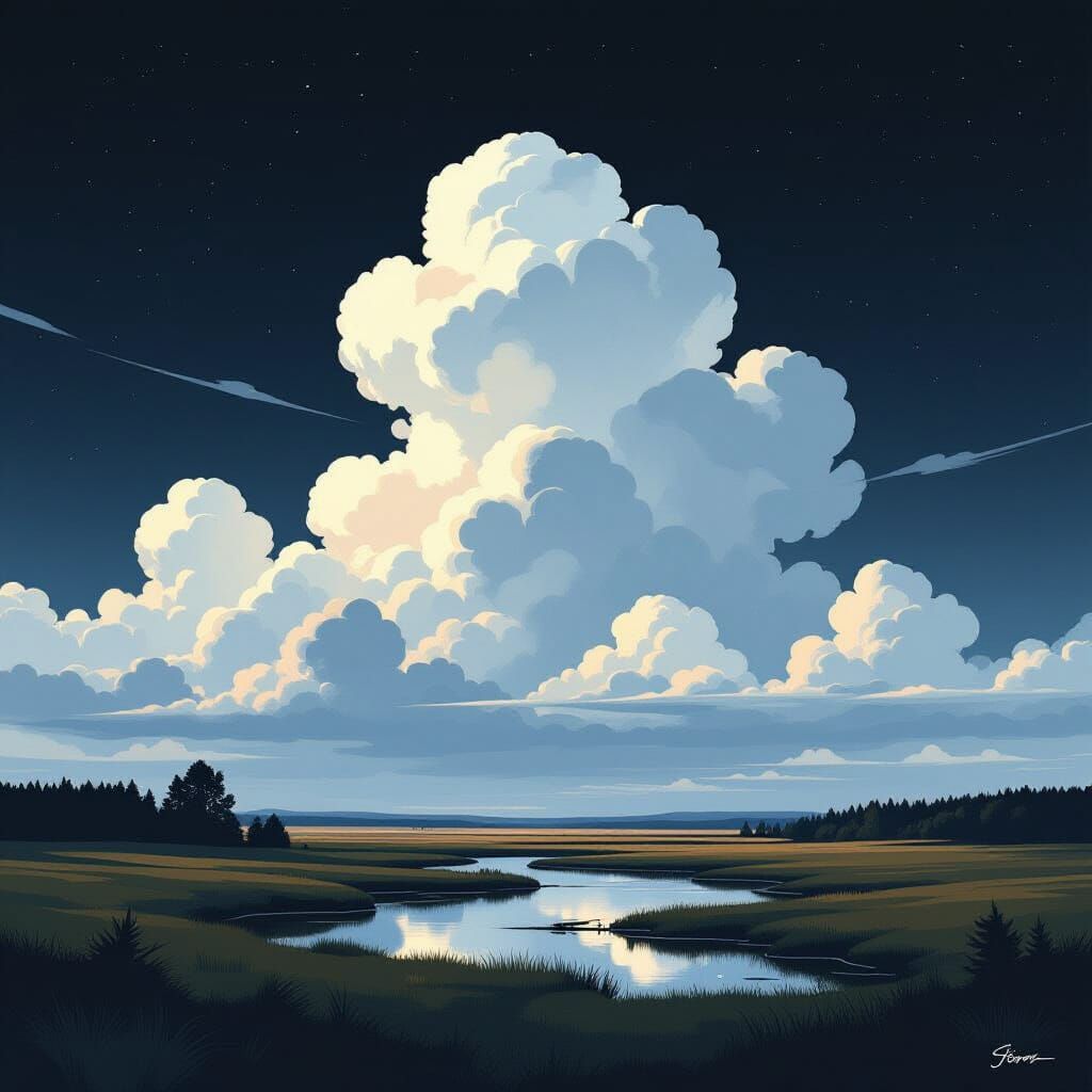 Black Sky Landscape in Chiaroscuro Style