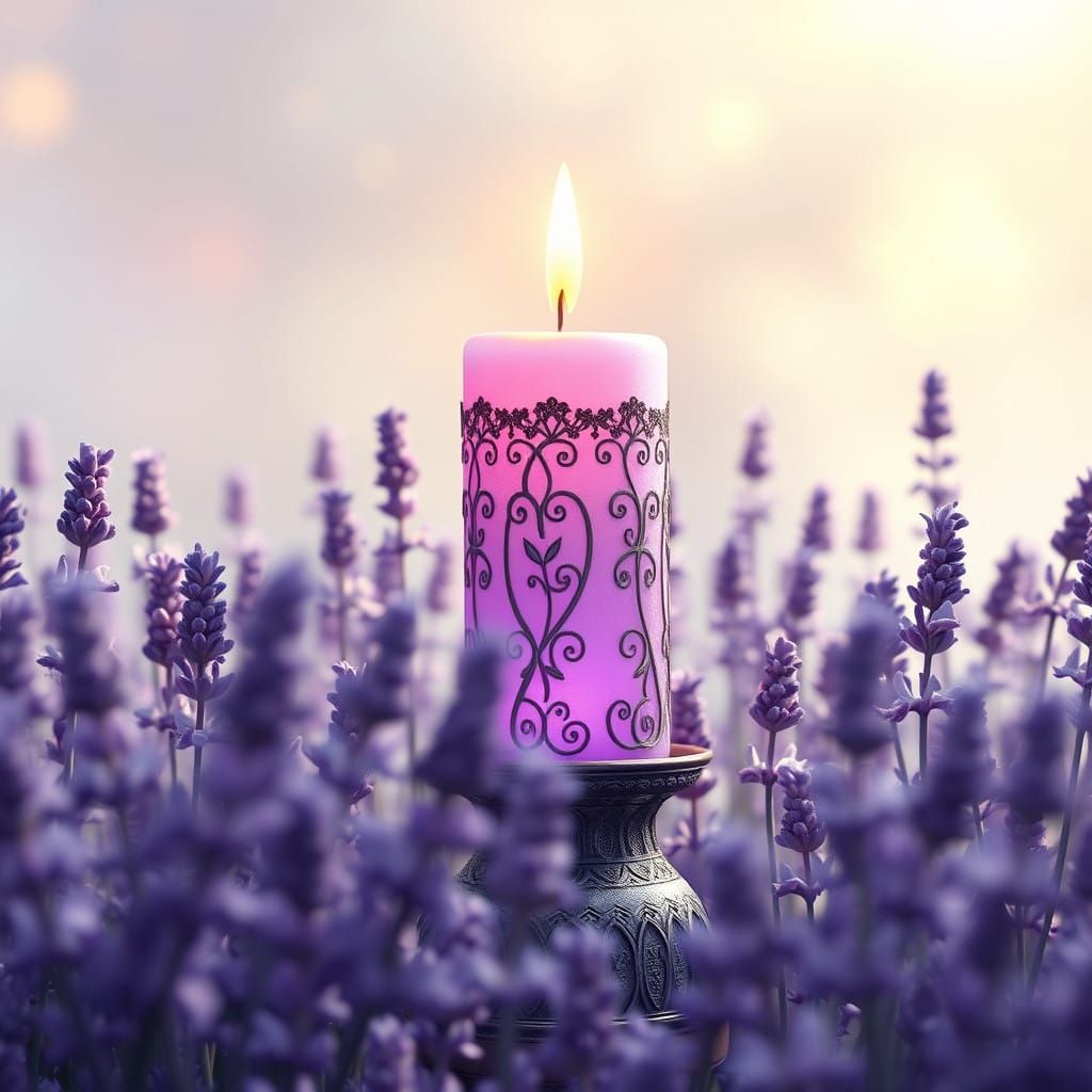 Surreal Lavender Dreamscape in Mystic Script-Inspired Art