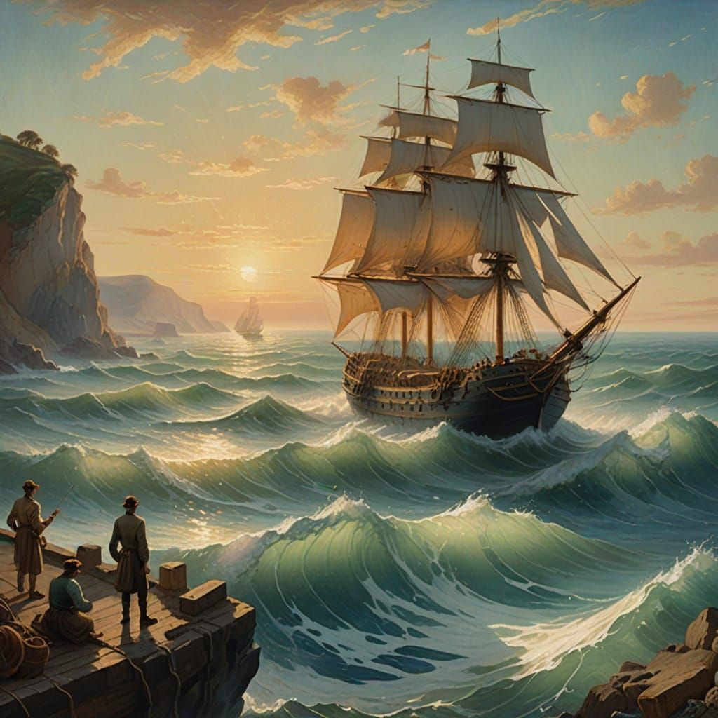 Sailors and Nymphs: Romanticism-Inspired Seascape