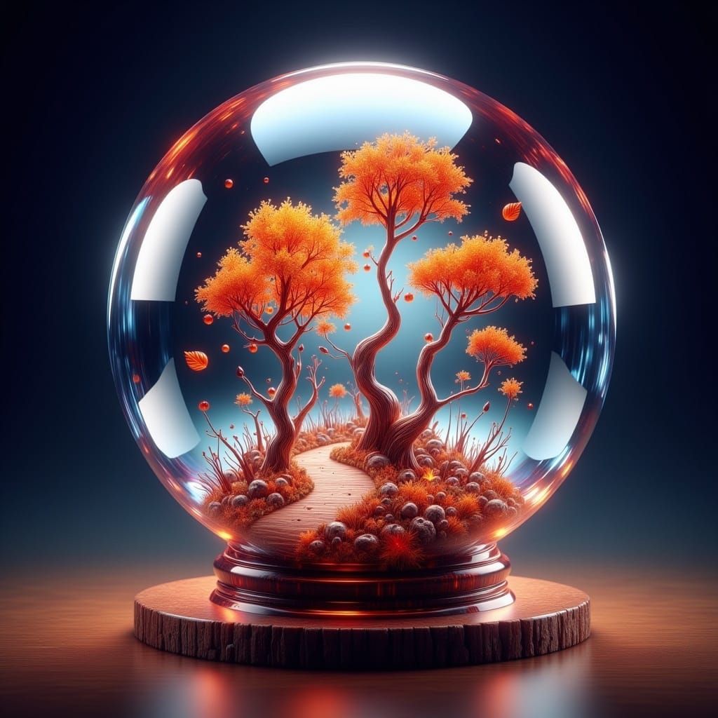 Glass Sphere Encapsulating Autumn Scenery