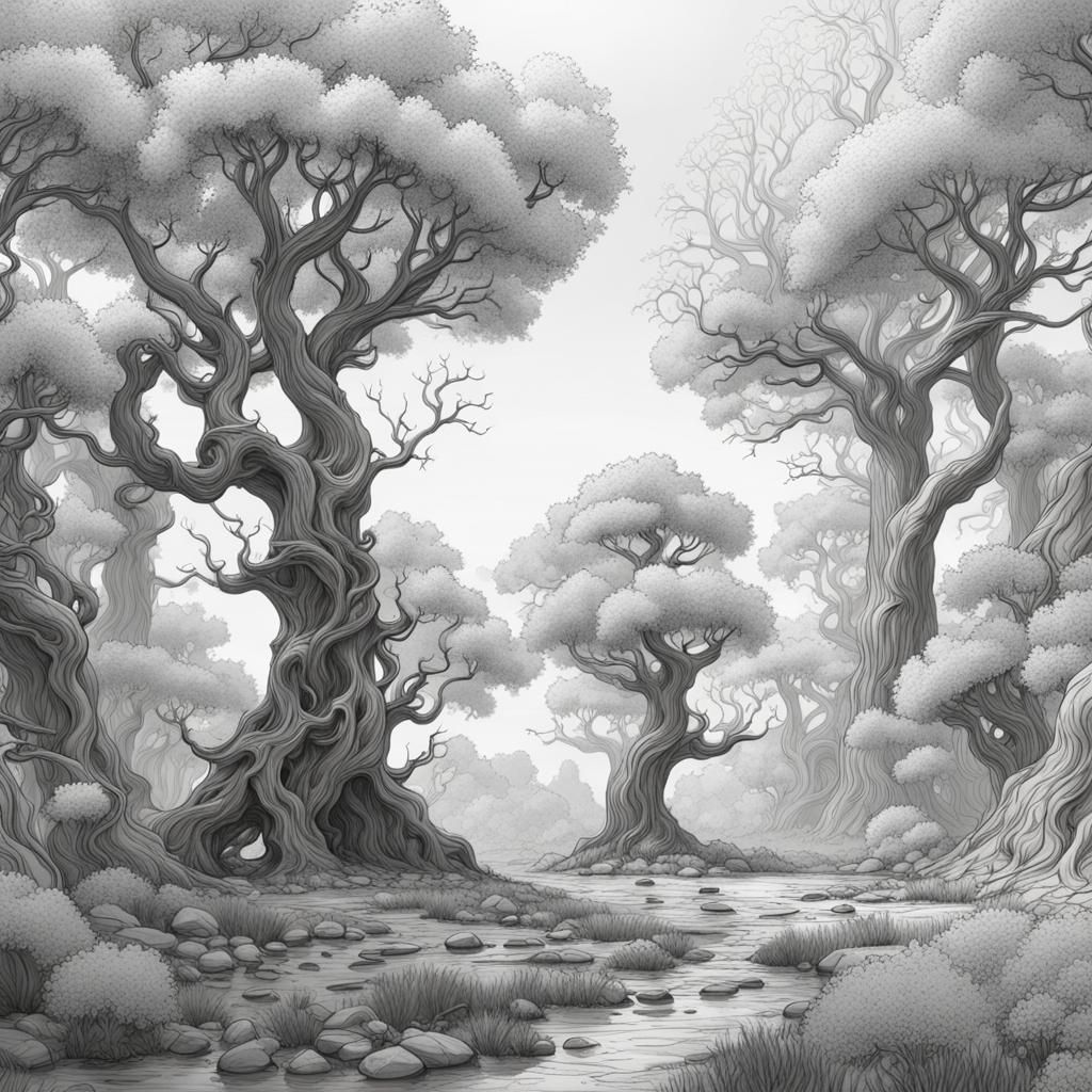 Detailed Black and White Trees for Coloring Book