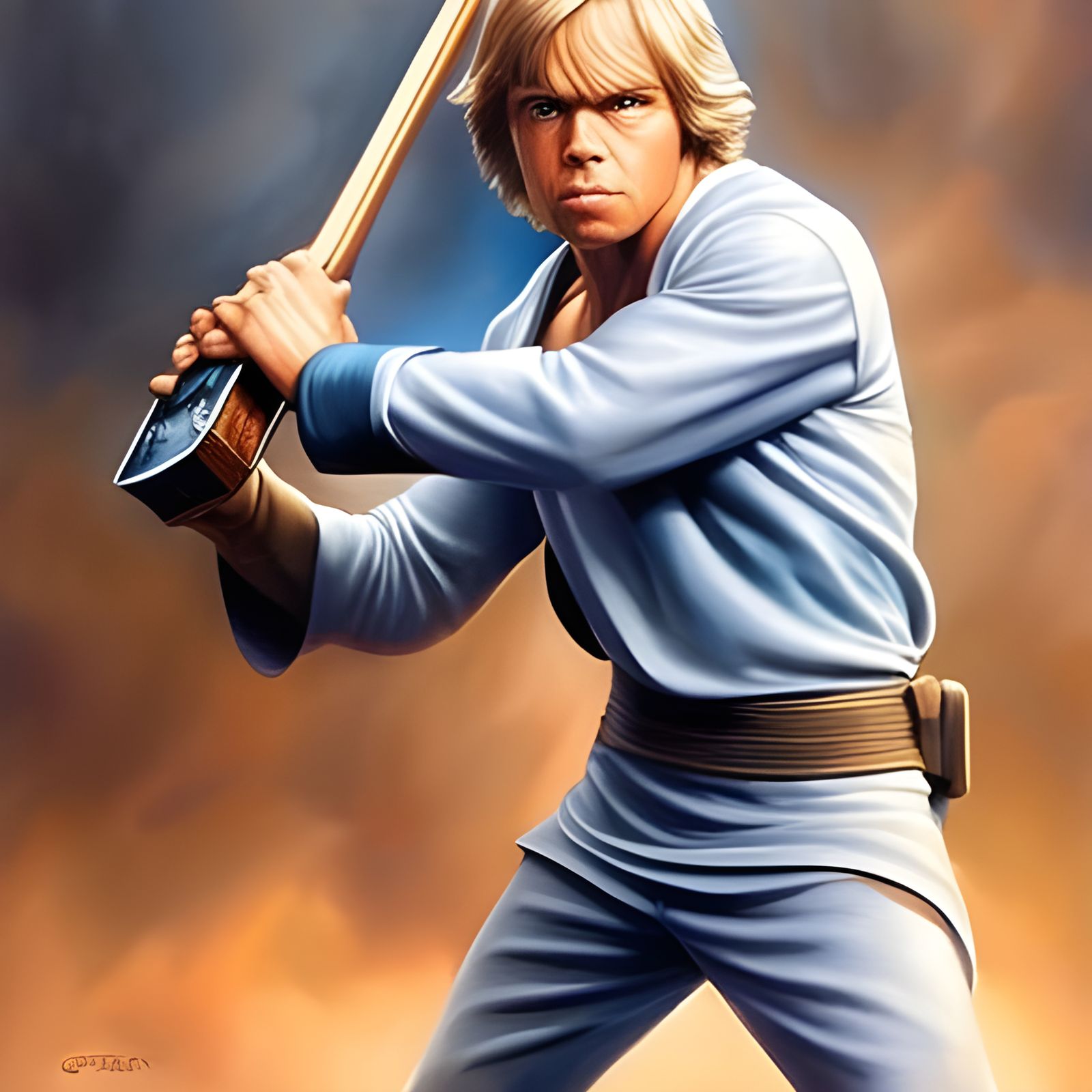 Hyperrealistic Luke Skywalker with Ukulele, Digital Art