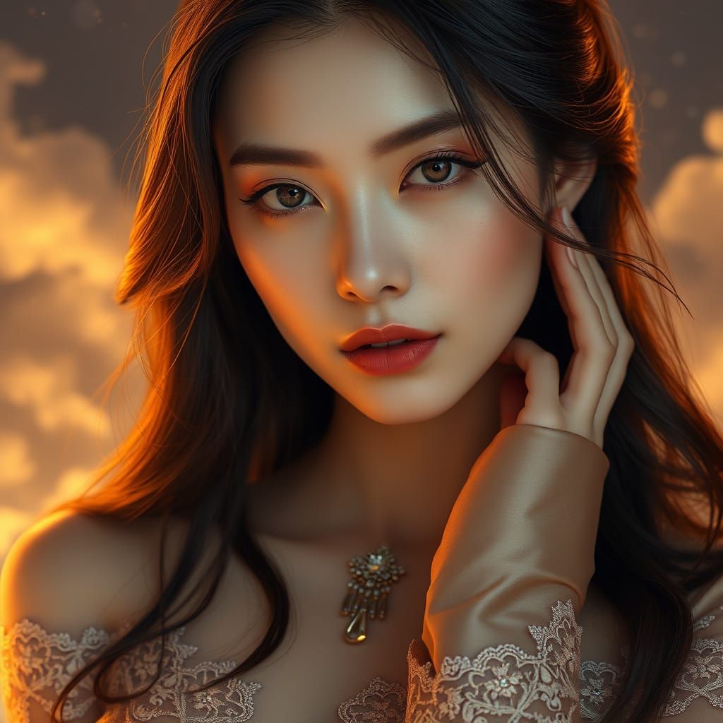 Surreal Hyper-Realistic Portrait of a Woman in Exquisite Ult...