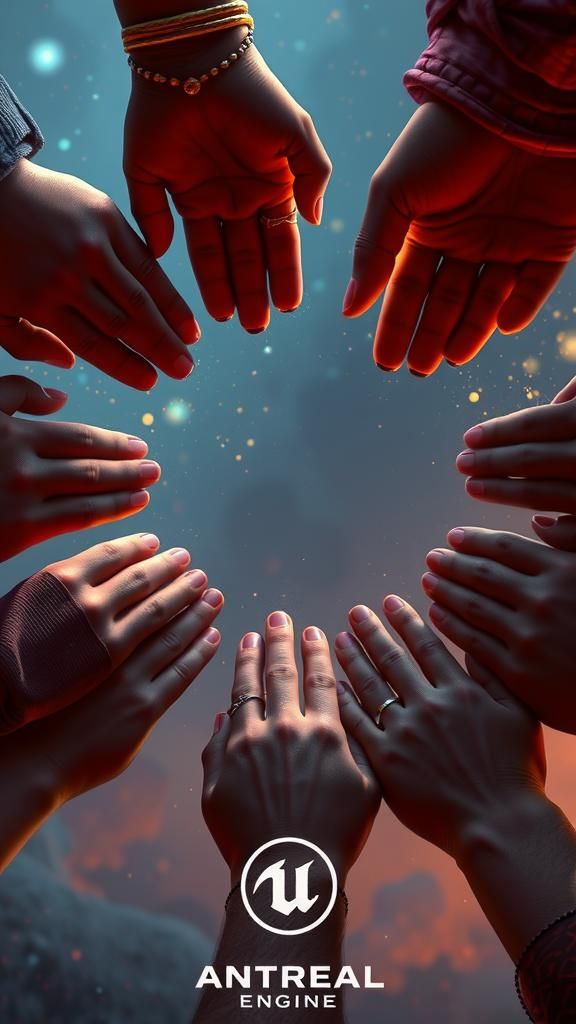 Smiling People Holding Hands: Fantasy Matte Painting