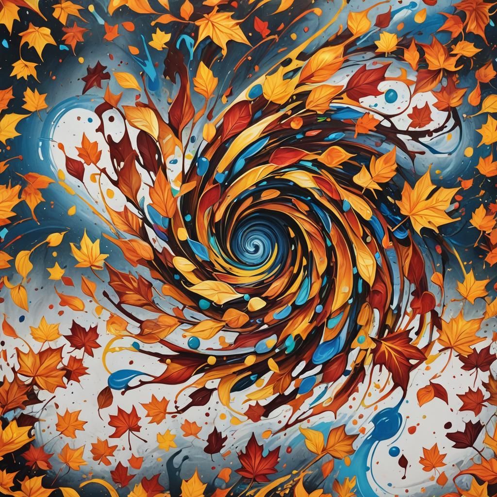 Colorful Autumn Leaves Whirlwind in Graffiti Art Style