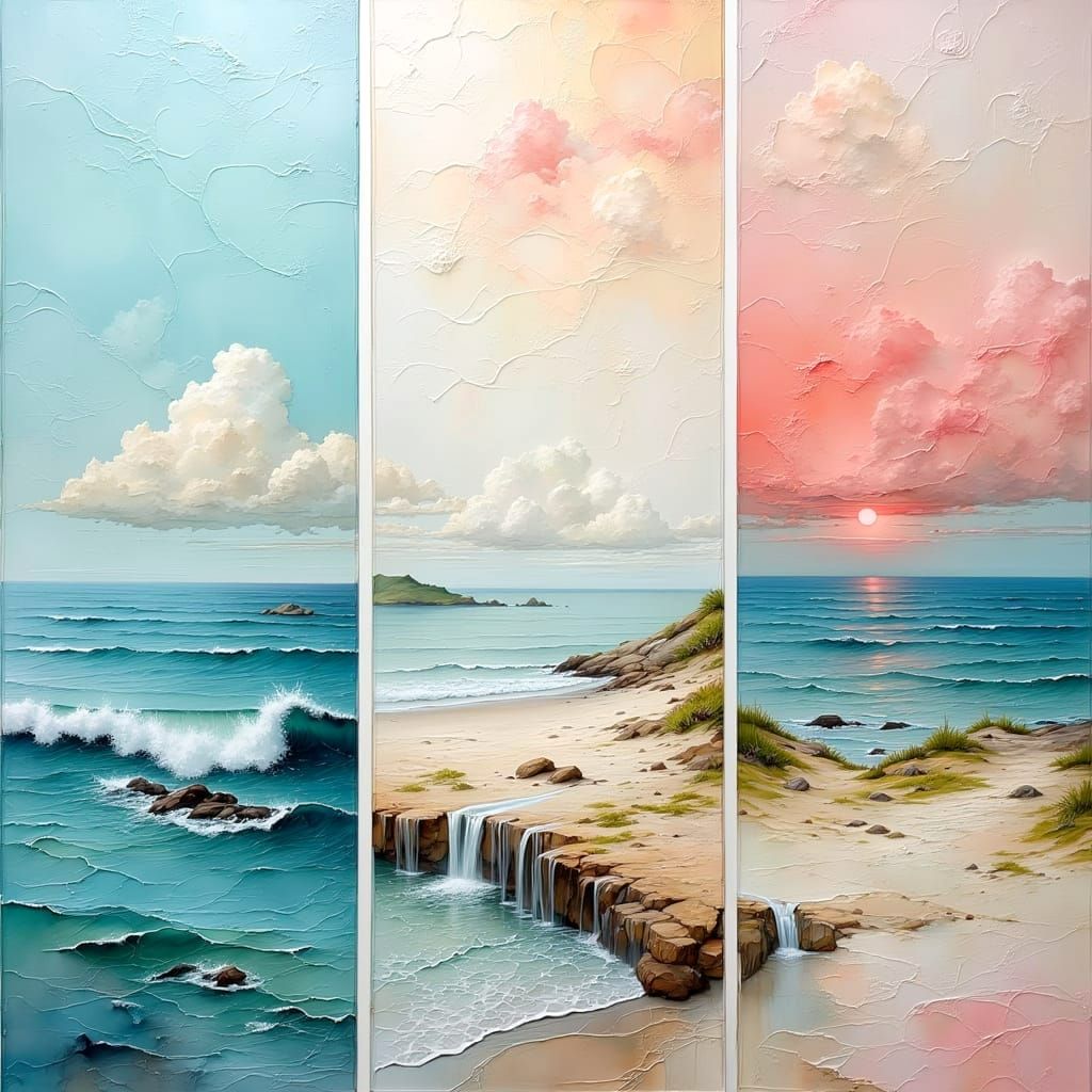 Surreal Pastel Triptych with Ethereal Landscapes
