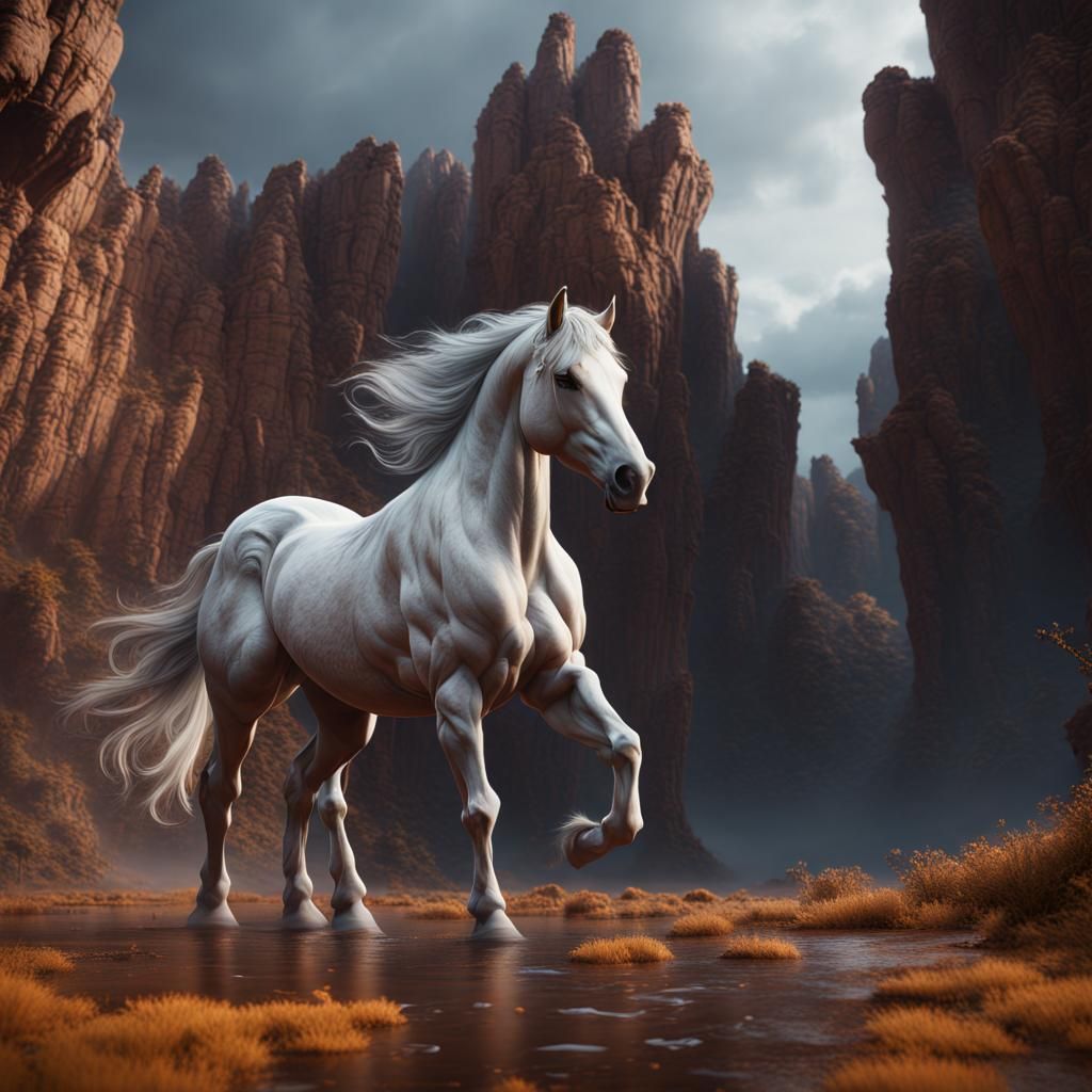 Detailed Matte Painting of a Wild Horse