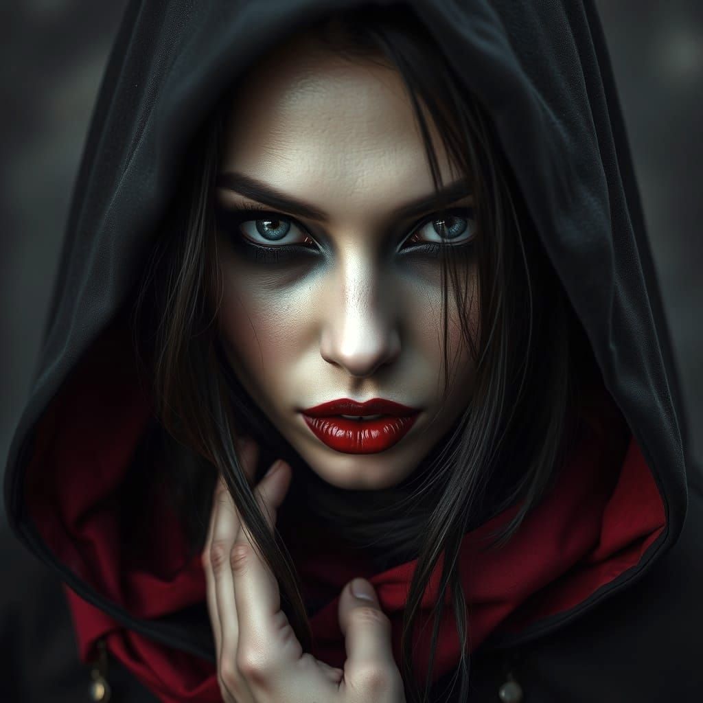Gothic Femme Fatale in Mysterious Cloak