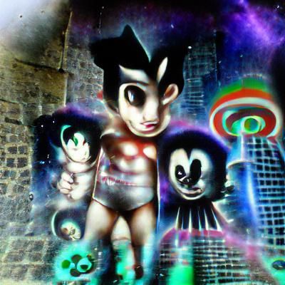 Evil Astro Boy in Gothic Cyberpunk City