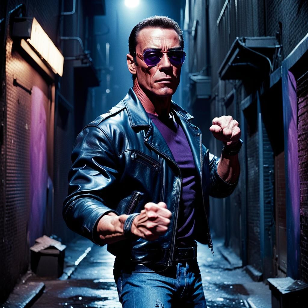 80s Style Action Hero in Dark Alleyway