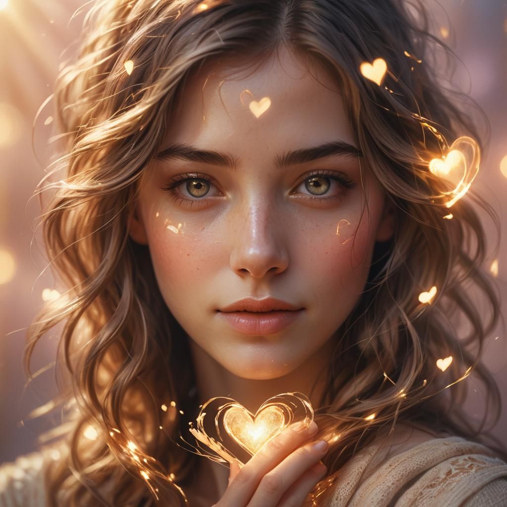 Emotional Portrait with Glowing Heart in Anime Style