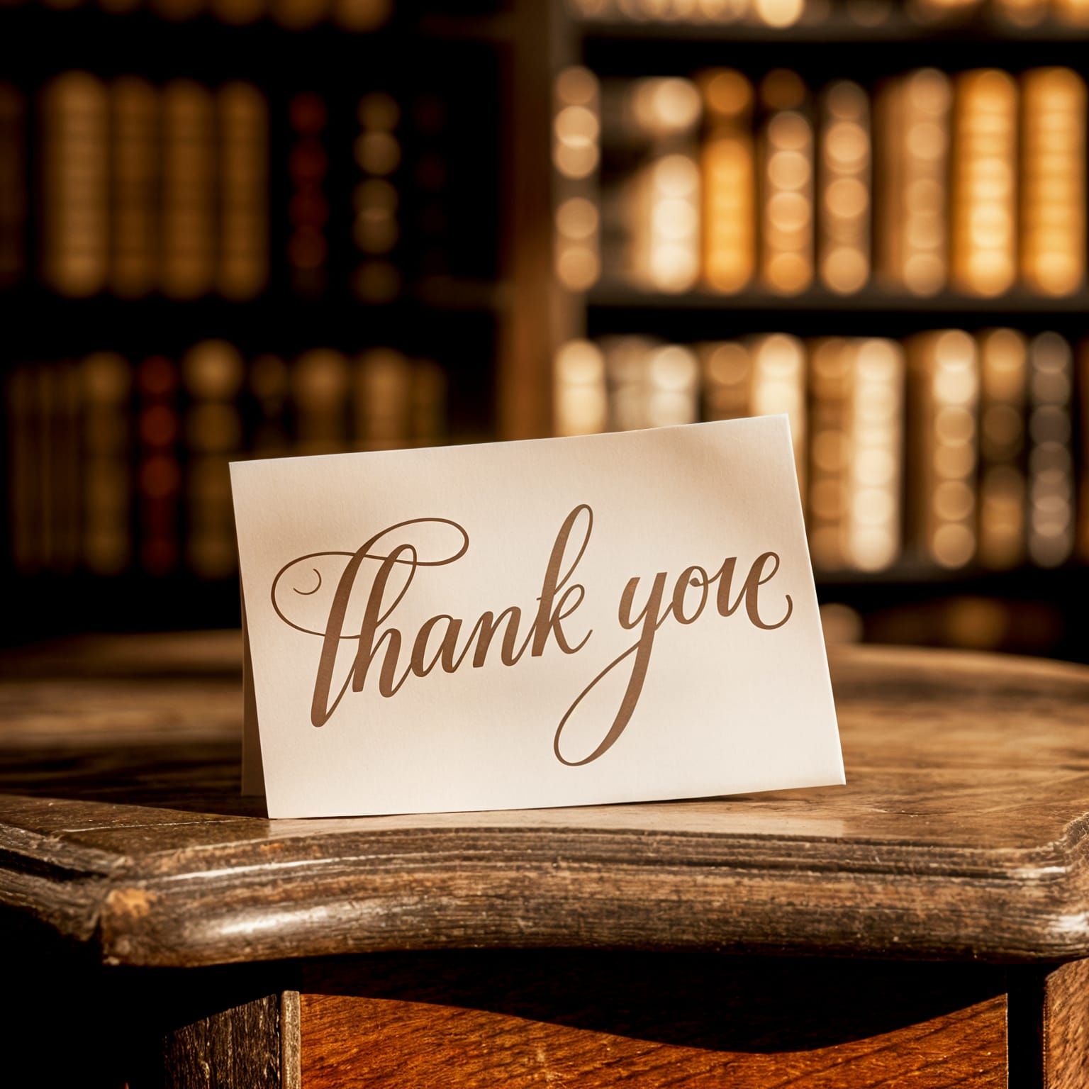 Handwritten Thank You Note on Oak Table