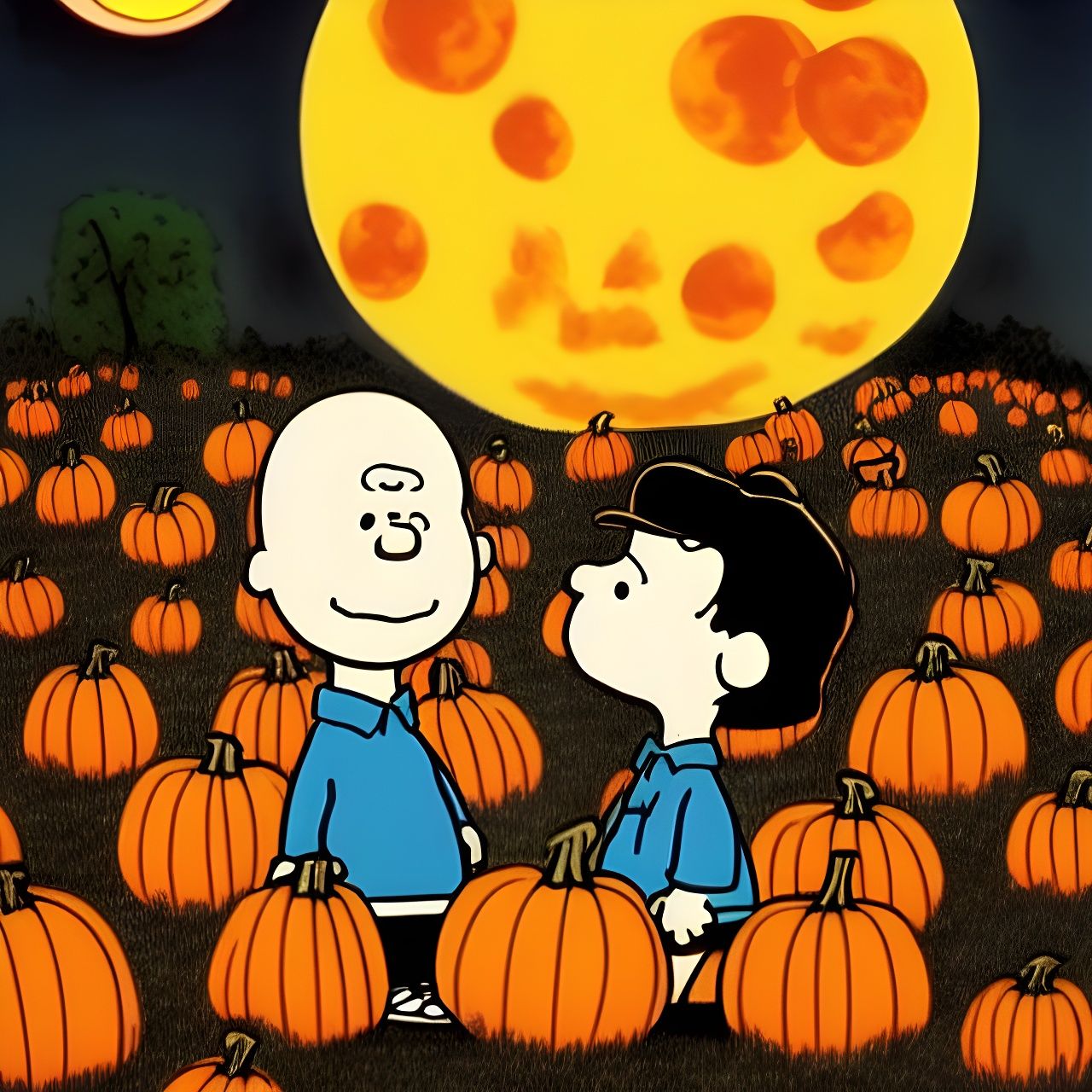 Charlie Brown and Lucy Under Harvest Moon