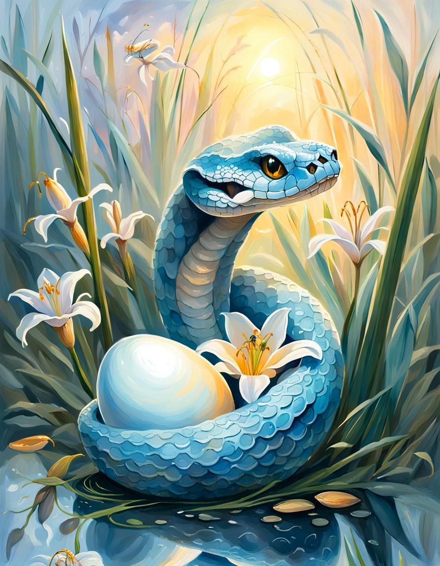 Pastel Cobra Hatching at Dawn as Oil Painting
