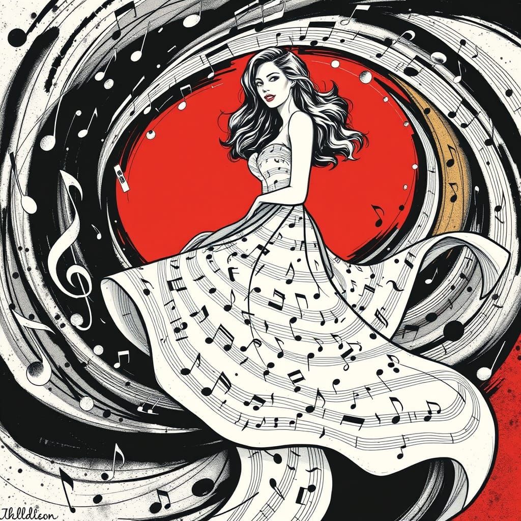 Serenely Swirling Music Notes in Abstract Expressionist Styl...