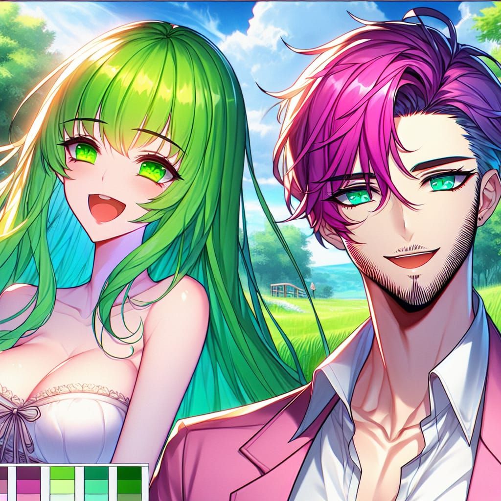 Anime Scene: Woman and Man in Vibrant Colors
