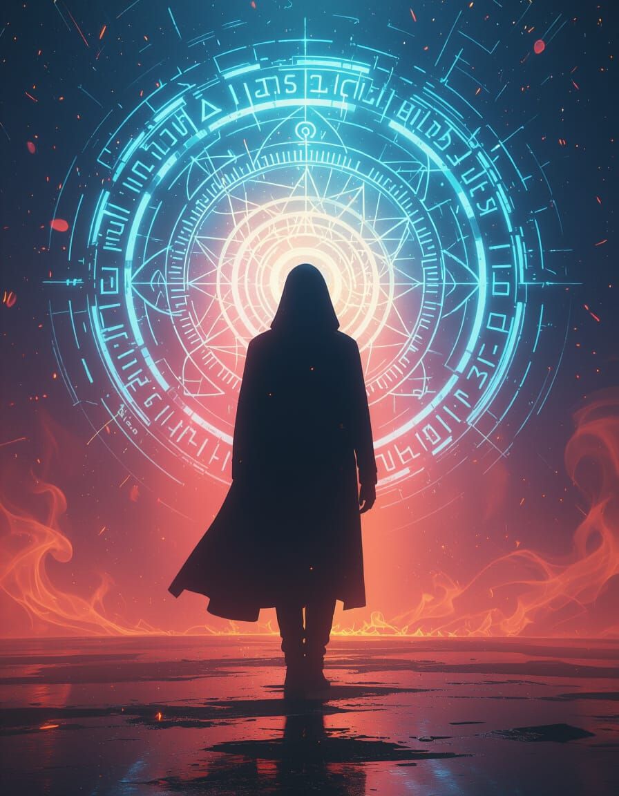 Solitary Figure in Cosmic Light Through Redshift Veil