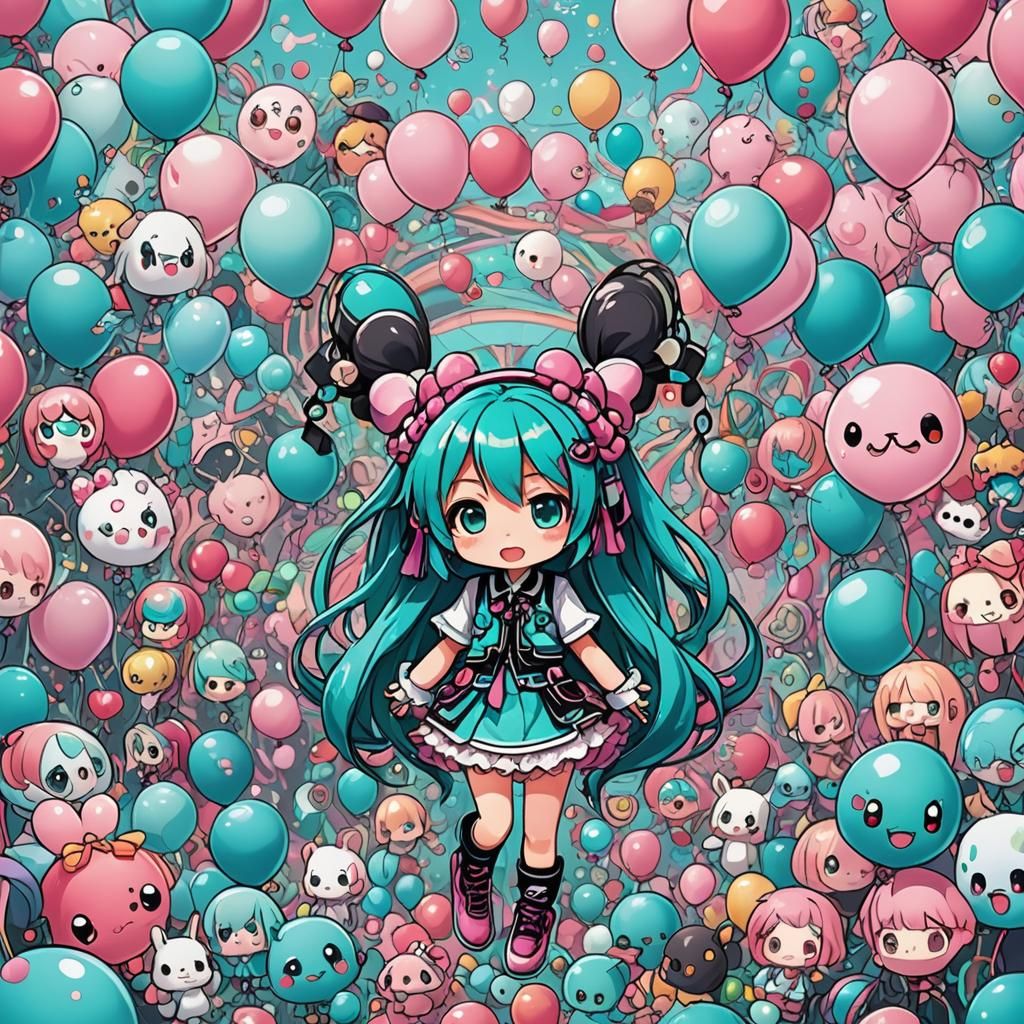 Chibi Miku Illustration in Kawaiipunk Style