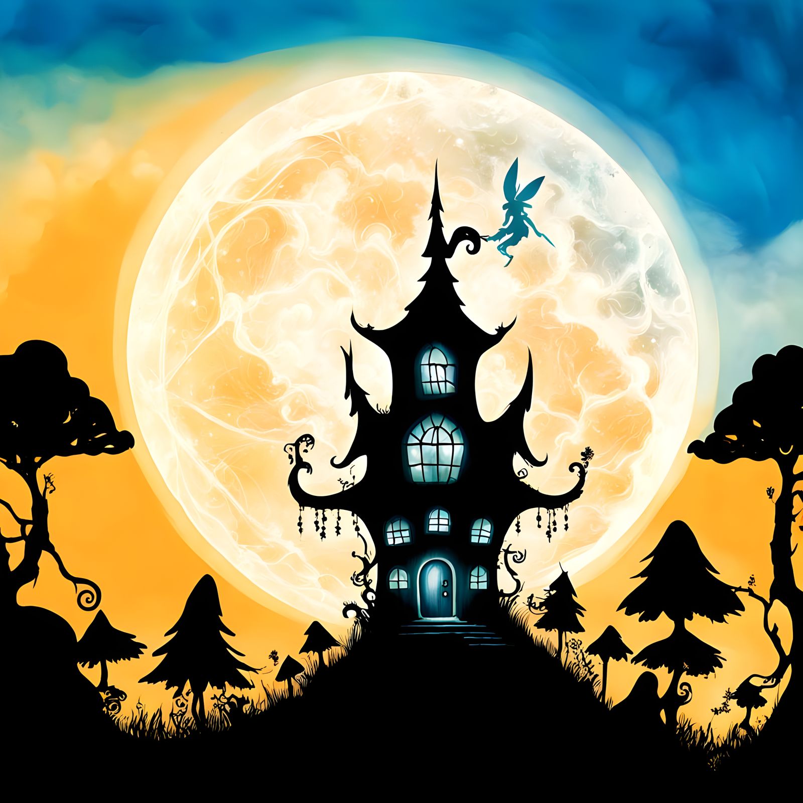 Fantasy fairy house, detailed background, by arthur rackham
