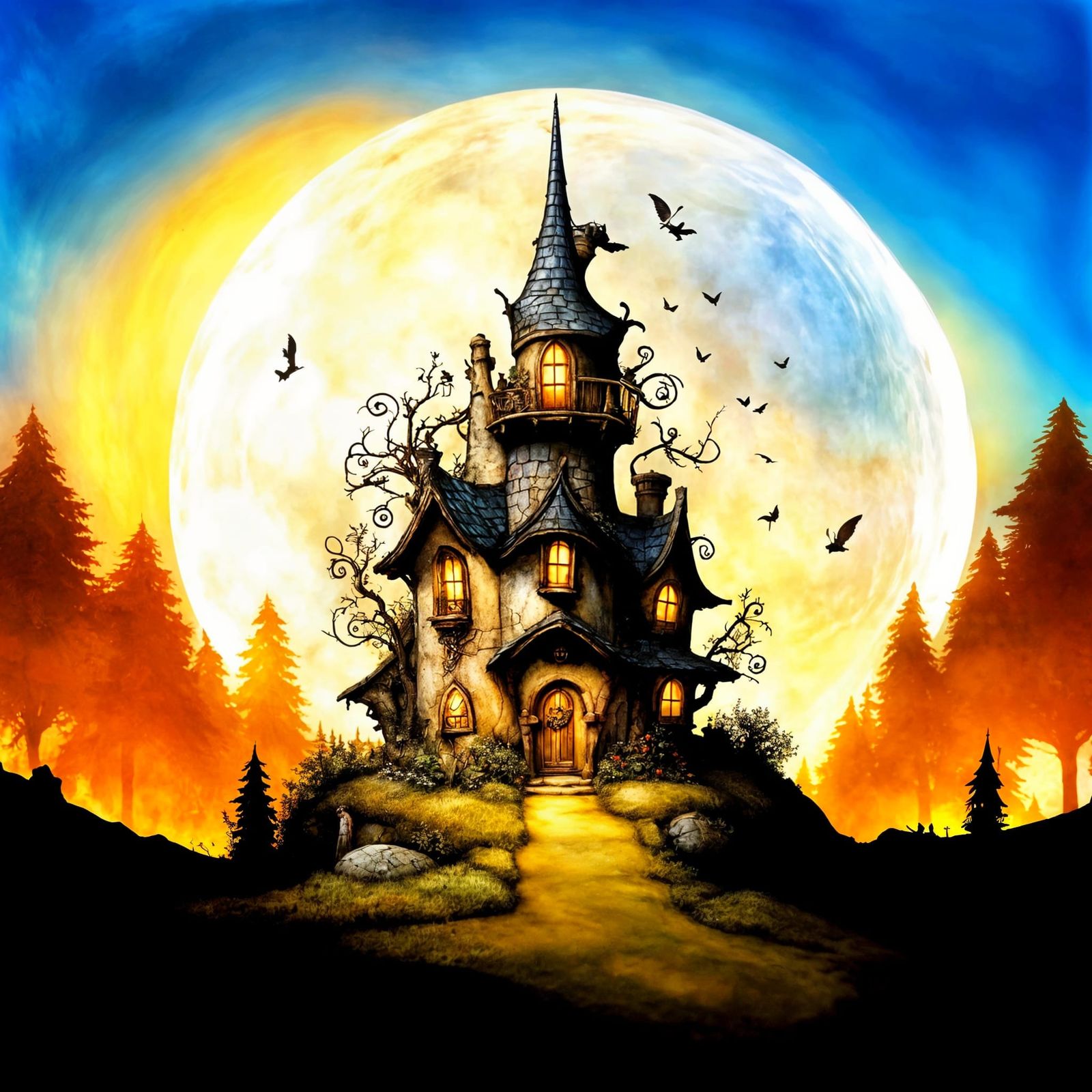 Fantasy fairy house, detailed background, by arthur rackham
