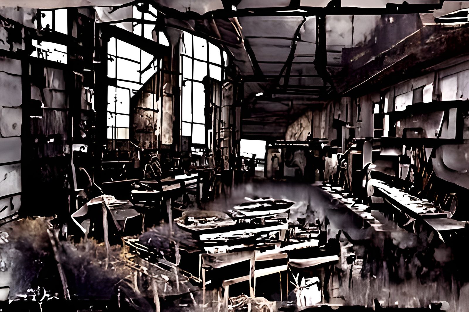 Creepy Owl Demons in Derelict Factory Interior