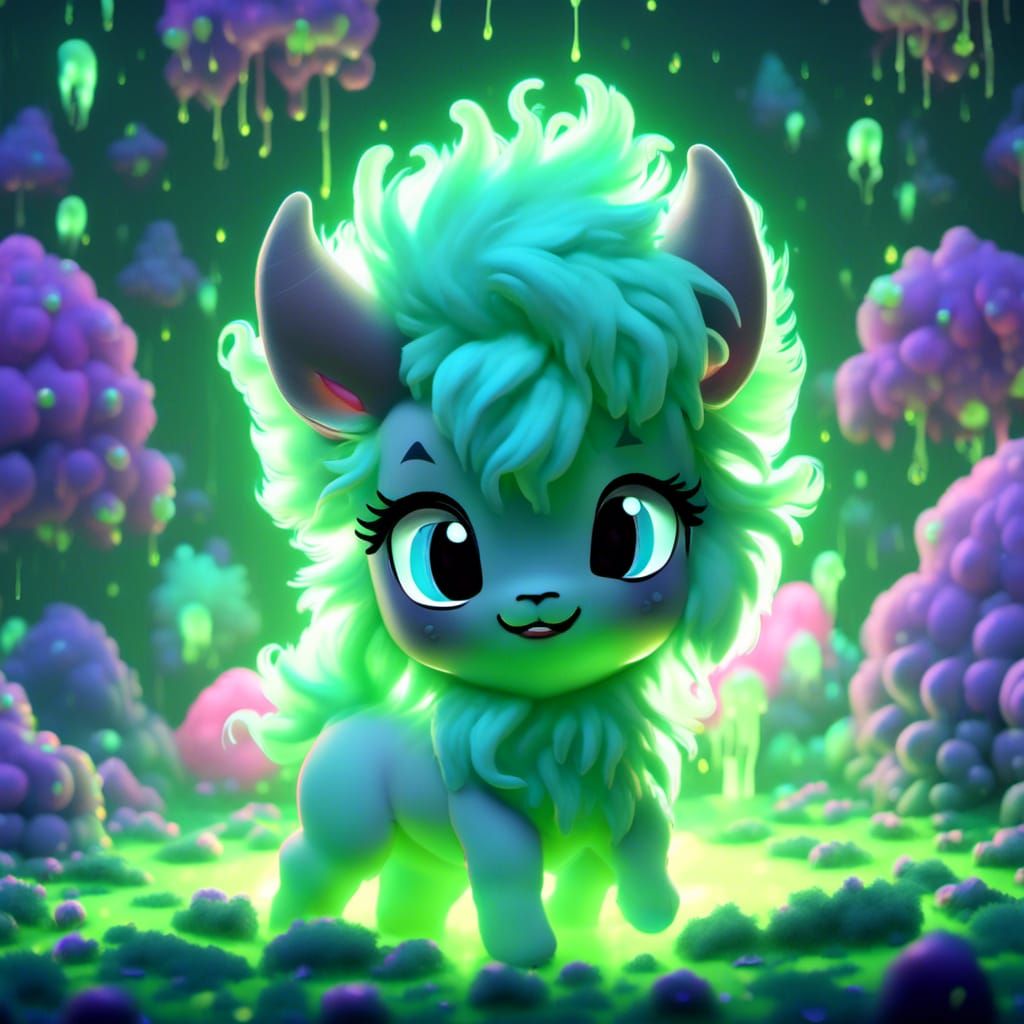Bioluminescent Fuzzy Green Centaur in Slime Spring