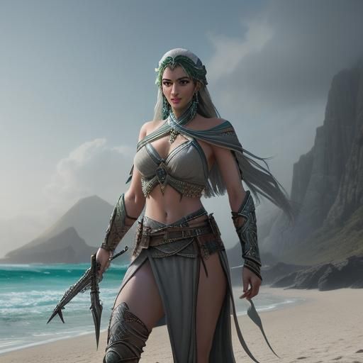 Hellenic Assassin on Mystical Beach: Digital Matte Painting