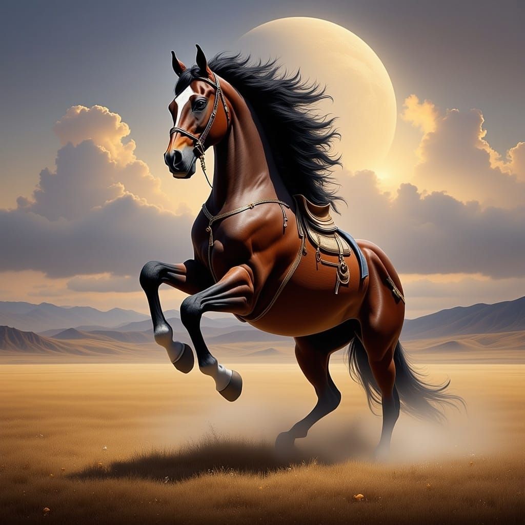 Rearing Arabian Horse in Detailed Matte Painting