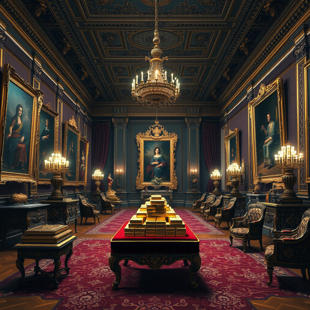 Opulent Art Gallery Displaying Gold and Vintage Art