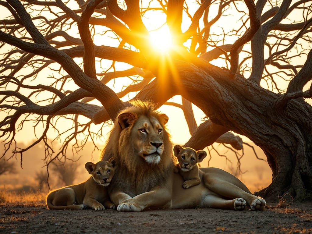 Regal Lion Basks in Dawn's Golden Light