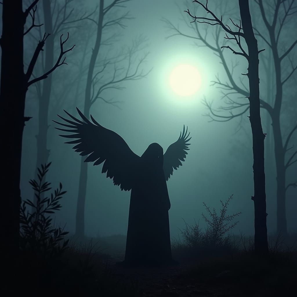 Mystical Forest: Raven Wings in Moonlight