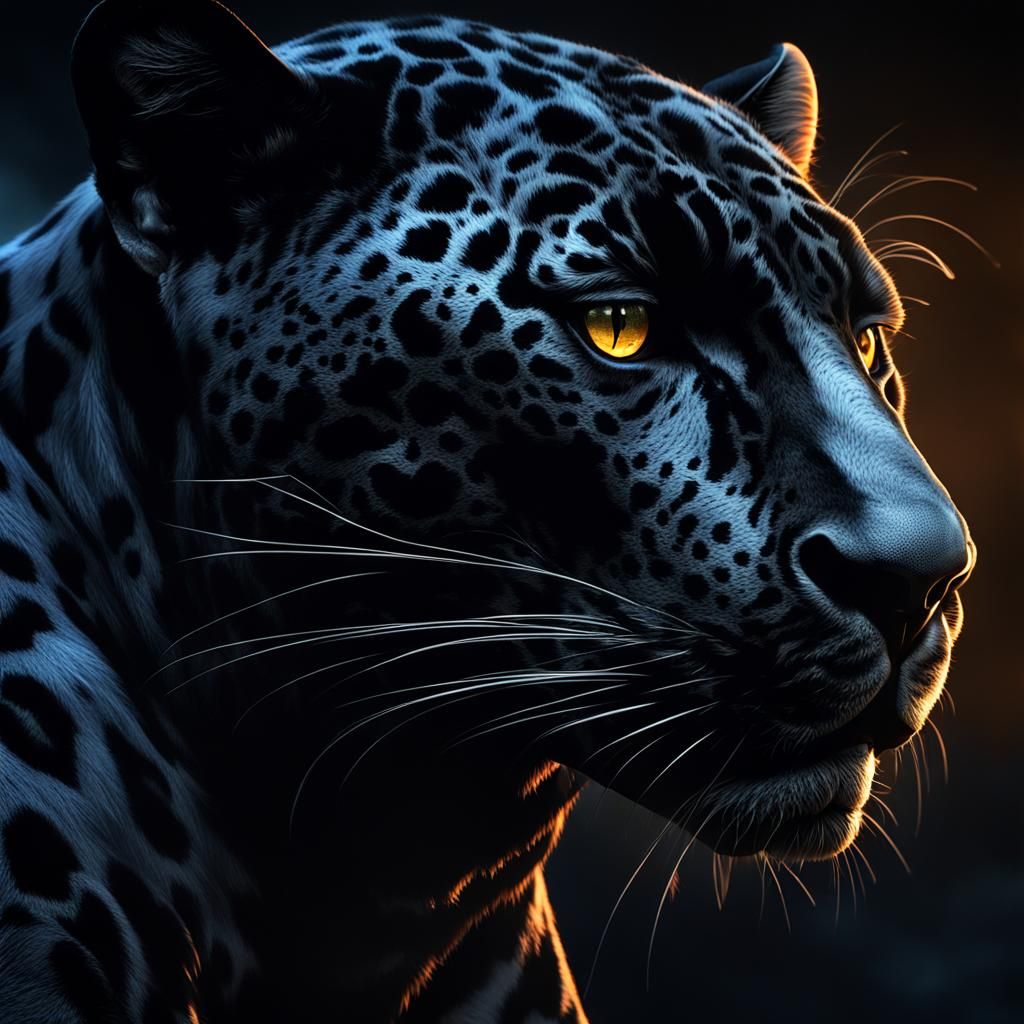 Jaguar's Piercing Eyes in the Night, Detailed Painting