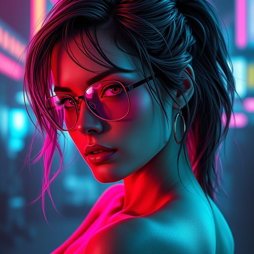 Cyberpunk Girl in Neon Cityscape