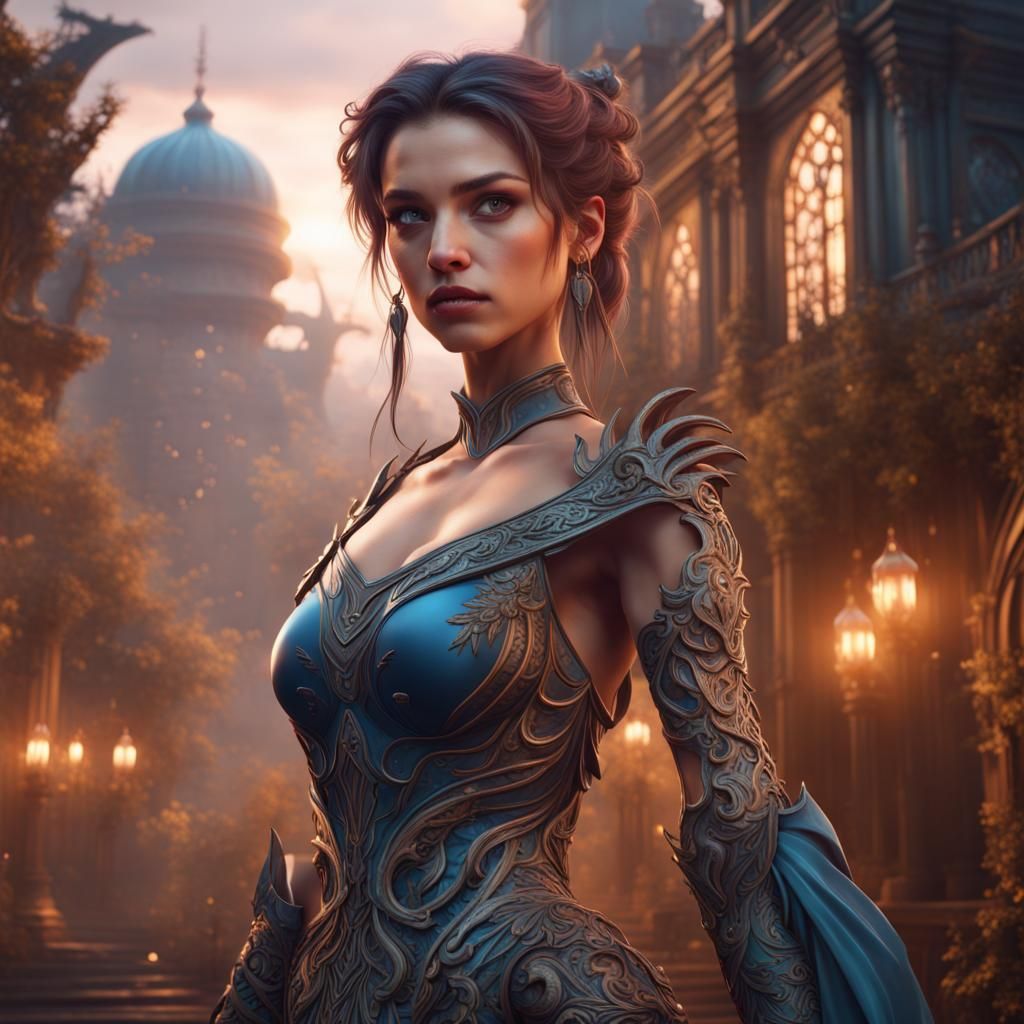 Attractive Fantasy Girl in Detailed Matte Painting