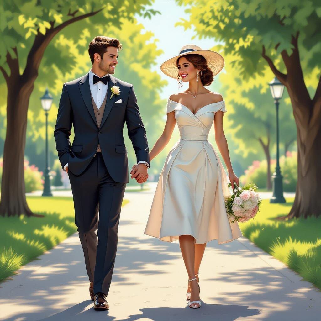 1950s Housewife in Park on Summer Evening