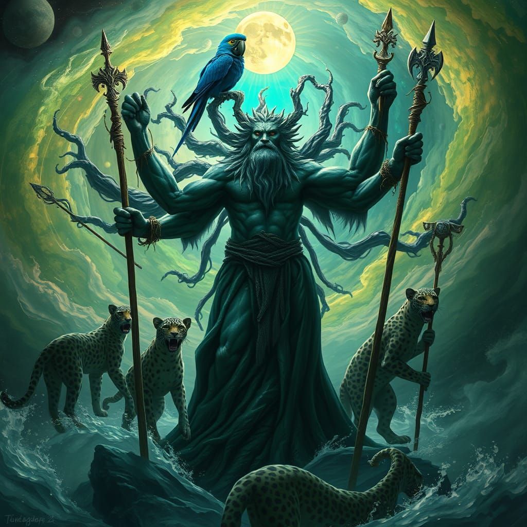 Leopard Shaman in Time Vortex: Digital Art