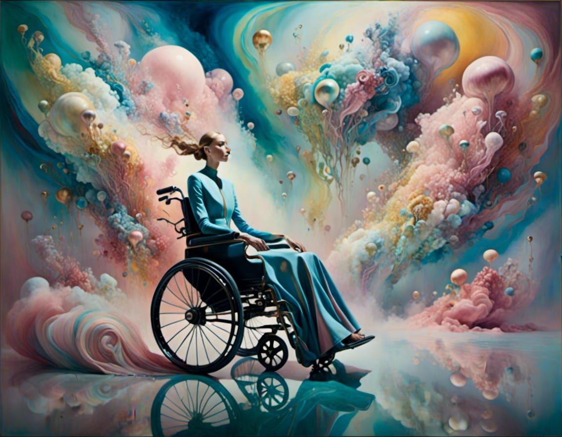 Dreamlike Portrait of Woman in Wheelchair, Surreal Style